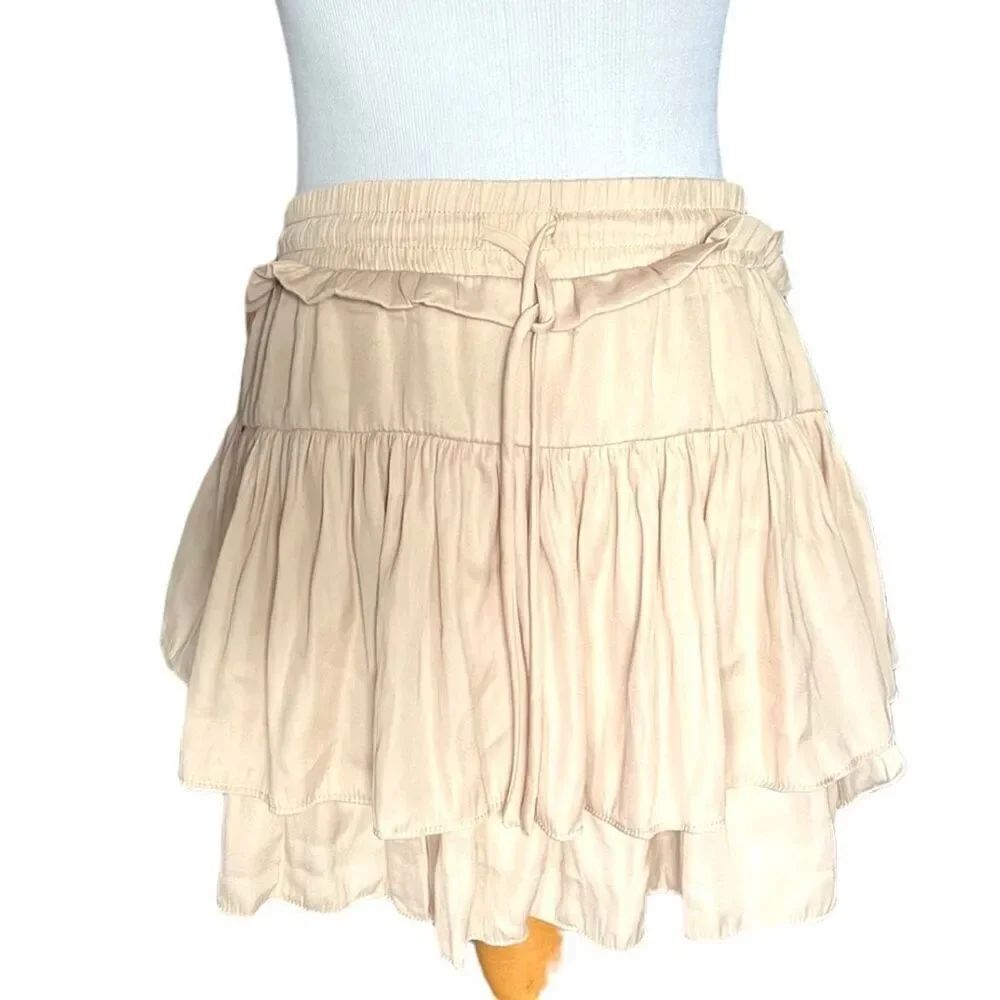 Womens Cotton Candy Los Angeles Tiered Mini Skirt in Almond - Sz L